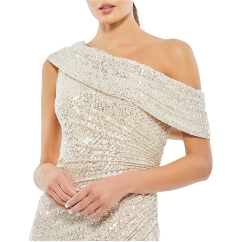 Mac Duggal Off-Shoulder Sequin Dress in Gold
